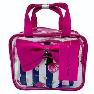 Betsey Johnson - 3 Piece Cosmetic Makeup JUMBO PINK BOW Bag Set